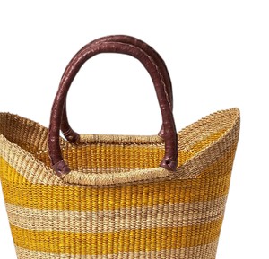 Sac fourre-tout en paille tressée jaune écologique avec poignée en cuir de luxe, sac de plage d'été tendance pour femme, OEM ODM - Product Image 3