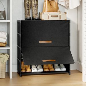 Zapatero Negro de 5 Niveles con Puerta, Organizador de Plástico para 20 Pares de Zapatos, Estantes para Zapatos Negros para Armario - Product Image 2