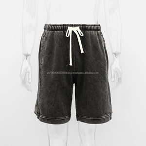 Wholesale Vintage Acid Washed <b>Black</b> Cotton <b>Shorts</b> for <b>Men</b> Custom Quality Distressed Design with Pockets - Product Image 1