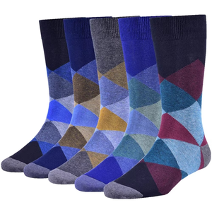 Crew <b>Socks</b> Argyle Pattern Blue Brown Navy Knitted Breathable Casual for Adults - Product Image 2