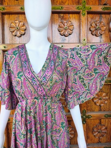 Robe longue vintage simple et écologique pour femme, à volants, col en V, manches flottantes, en soie, pour l'été, la plage, décontractée, tissée naturellement, ODM - Product Image 2