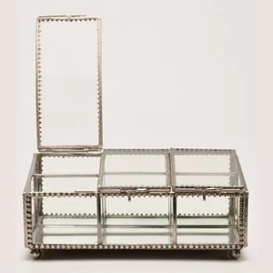 กล่องเก็บเครื่องประดับแก้ววินเทจ กล่องเก็บของทรงสี่เหลี่ยมหรูหรา กล่องเครื่องประดับกรอบโลหะแก้ว ของตกแต่งงานแต่งงาน - Product Image 5
