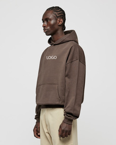Sweat-shirts à capuche zippés pour hommes, en molleton 100% coton épais, marron, coupe oversize et carrée, épaules tombantes, logo personnalisé, streetwear, vente en gros - Product Image 4