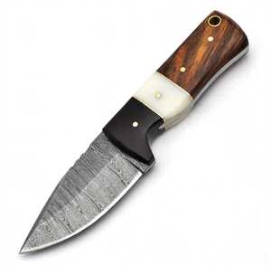 Lame en acier de Damas, manche segmenté en bois et os multi-matériaux, et objectif de présentation avec broche en laiton - Product Image 6