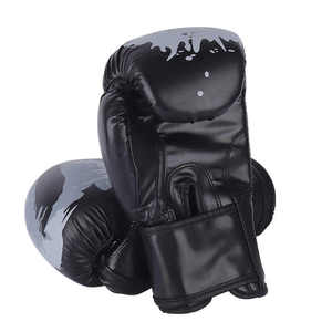 Gants de boxe noirs en PU avec impression gris métallisé, équipement d'entraînement complet pour adultes, arts martiaux, fermeture Velcro - Product Image 4