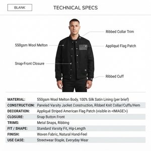 Chaqueta Vaquera de Seda 100% Personalizada OEM para Hombre, Estilo Urbano, Ecológica, Ligera, con Cierre Frontal a Presión, Motivo de Bandera Americana, Estilo Universitario - Product Image 5