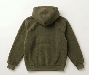 Veste à capuche en polaire vert olive pour homme, fermeture éclair, style décontracté, vêtement d'automne, coupe classique, doublure en sherpa, épaisse et chaude - Product Image 2