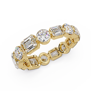 Custom 14K Pure Gold Bezel Emerald Cut Round Cut Lab Grown Diamond Eternity Band Wedding <b>Ring</b> Alternating Bridal Fine Jewelry - Product Image 3