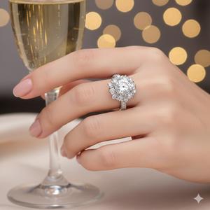 Venta al por mayor, Novedad 2026, Anillo de oro blanco de 10K y plata 925 con diamantes de laboratorio en forma de flor, conjunto nupcial, anillo de racimo, joyería fina para mujer - Product Image 5