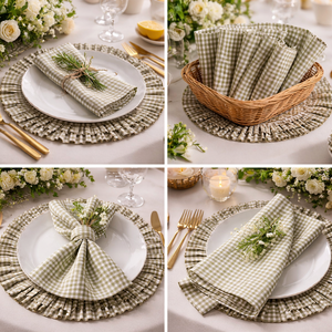 Serviette de table en lin avec un design à volants, forme ronde, belle et au style moderne - Product Image 4