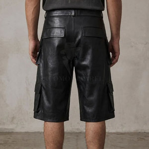 Premium Quality Custom <b>Leather</b> Fabric <b>Men</b> <b>Leather</b> Jorts Relaxed Fit Knee Length With Multiple Pockets For Daily Wear - Product Image 4