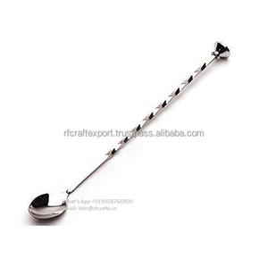 Cuchara de cóctel con tenedor, cabezas dobles, acero inoxidable, chapado en cobre, mango largo en espiral, barra agitadora mezcladora, accesorios - Product Image 4