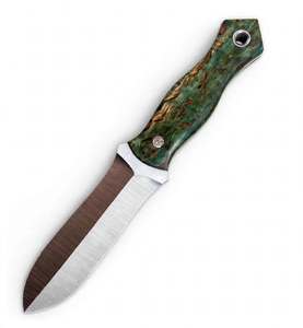 Cuchillo utilitario hecho a mano de doble tono en acero inoxidable satinado con punta de caña, mango de madera de Burl verde estabilizada, EDC - Product Image 5