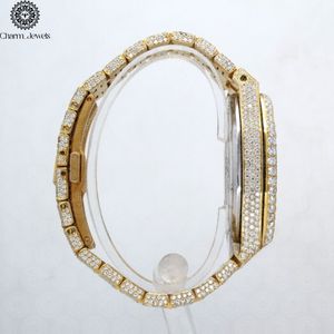 Charm_Jewels Luxury Men's Yellow Gold Diamond Watch 43mm Round Analog Quartz <b>Chronograph</b> Folding Clasp - Product Image 5