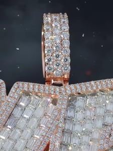 925 <b>Silver</b> Rose Gold Plated Crown Pendant With Moissanite Baguette Cut Stone Luxury Themed Charm For Everyday Wear Jewelry - Product Image 3