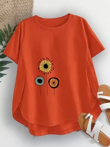 <b>Orange</b> Short Sleeve T-<b>Shirt</b> With Floral Print Loose Fit O-Neck Cotton <b>Men's</b> Casual Top Round Neck 100% Cotton Oversized - Product Image 1