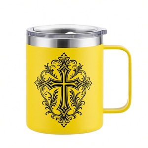 14 oz Stainless Steel Coffee <b>Mug</b> with Ornate Cross Design Vacuum Insulated Spill-Proof Lid Multiple Colors - Product Image 6