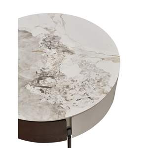 Table basse moderne ronde en bois véritable blanc avec tiroirs, pieds en métal dorés, design circulaire - Product Image 3