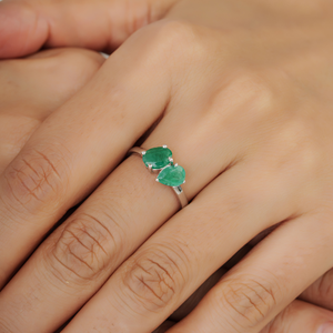 925 Sterling <b>Silver</b> 100% Authentic Pear & Oval Cut <b>Emerald</b> Gemstone Toi Moi <b>Ring</b> For Women's Party Wear Accessories - Product Image 2