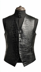 เสื้อกั๊กหนังผู้ชาย ปักลาย คอวี สีพื้น กระดุมแถวเดียว ปิดด้วยกระดุม - Product Image 5