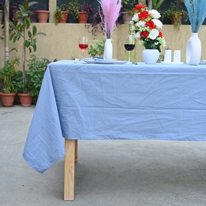 Light <b>Blue</b> Solid Color Cotton Linen Tablecloth Woven Washable Eco-Friendly Customizable Modern Style Outdoor Use Wedding Hotel - Product Image 4