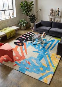 Tapis d'appoint moderne en laine tuftée à la main, sculpté en profondeur, abstrait, écologique, à bords biseautés, géométrique et irrégulier - Product Image 2
