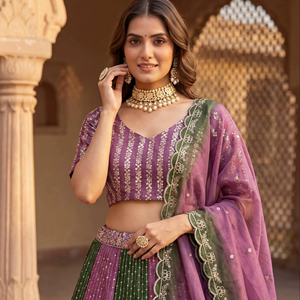 Conjunto de Lehenga Choli Dupatta de Seda Chinon Pura para Mujer, Estilo Tradicional, Largo hasta el Suelo, Corte Regular, Listo para Usar en Fiestas y Bodas Indias - Product Image 1