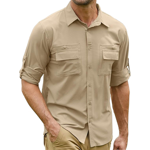 Chemise de pêche pour homme à manches courtes, couleur kaki, imprimée par sublimation, séchage rapide, UPF 50+, 100% polyester, couleur unie, haut d'extérieur - Product Image 1