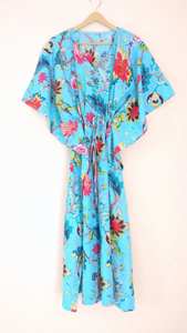 Robe Kaftan en Coton Fleuri Fluide et Ample, Style Bohème Moderne Vintage, Coupe Trapèze Longueur Genou, Effet Spectaculaire - Product Image 4