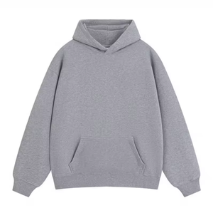 Sudadera con Capucha Extra Grande para Hombre, Color Gris Claro Sólido, Tejido de Algodón, Informal, para Otoño, con Bolsillos Delanteros, Corte Regular - Product Image 6