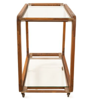Chariot de service en bois et verre, table basse roulante, étagère de rangement à structure métallique pour la maison, l'hôtel, le salon