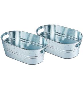 Juego de 2 cubetas ovaladas galvanizadas para vino, cubetas de metal galvanizado para bebidas, cubetas grandes para hielo para fiestas, cubetas para vino para interiores y exteriores - Product Image 1