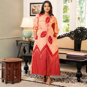 Elegant Casual <b>Batik</b> Print Super Lawn Regular Fit A-Line Maxi <b>Dress</b> with Bishop Sleeves - Product Image 2