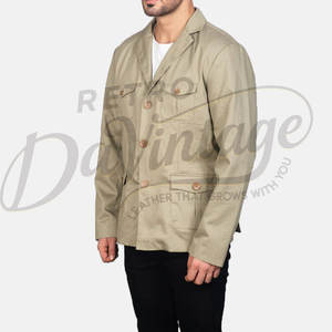 Chaqueta Safari de Algodón Caqui para Hombre, Ligera, Premium, con 4 Bolsillos, Estilo Blazer, Casual, de Verano, para Negocios, con Botones, Tipo Abrigo Utilitario - Product Image 5