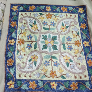 Premium <b>Green</b> Square Kashmiri Aari Hand Embroidered cushion <b>cover</b> 16" Cotton pillow <b>cover</b> silk thread Cat design eco friendly - Product Image 1