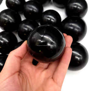 Vente en gros boule de cristal d'onyx noir indien de haute qualité sculptée sphère de pierres précieuses Agate noire métaphysique de guérison - Product Image 2