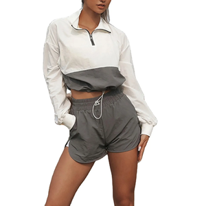 Women Color Blocking Tracksuit Set Purple Green Pink Sporty Shorts <b>Jacket</b> Zipper Stand Collar Lightweight Summer Style - Product Image 4
