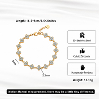 Pulsera STKB31 de Acero Inoxidable 304 Chapada en Oro de 18K con Incrustaciones de Circonia Cúbica Brillante, Diseño de Trébol, Ajustable, para Mujer
