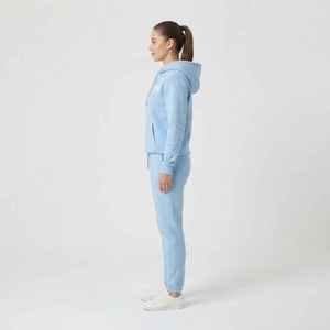 Ensemble de survêtement à capuche en polaire bleu clair pour femme, décontracté, toutes saisons, coupe classique, manches longues, couleur unie, respirant, vêtements de sport - Product Image 4