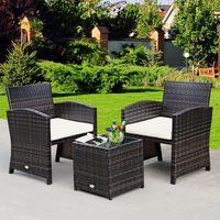 Ensemble de jardin 3 pièces en rotin PE avec canapé à coussins confortables et table basse pour l'amusement en plein air