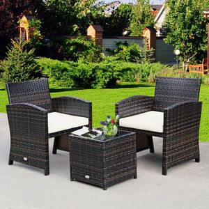 Set da Giardino in Rattan PE a 3 Pezzi con Divano Imbottito e Tavolino per Intrattenimento all'Aperto - Product Image 2