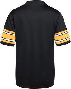 Thopson International <b>Black</b> V-Neck Football Jersey Yellow White Striped Sleeves Quick Dry Machine Embroidery Polyester Sport - Product Image 2