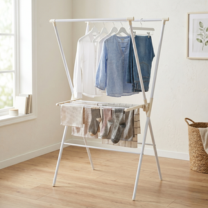 Household Storage Furniture Manufacturer Housewares Foldable Dryer Hanger X-type Double-bar Laundry Clothes Drying <b>Rack</b> Iron TW - Product Image 1