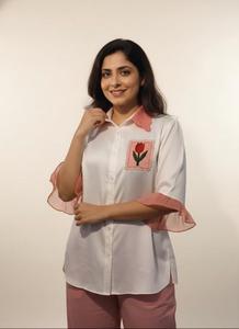 LOVE LETTER Camisa Blanca de Satén Mashru Premium y Elegante para Mujer, Compre Directamente del Proveedor - Product Image 2