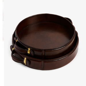 Plateau rond en cuir tanné, plateaux en cuir de luxe - Product Image 4