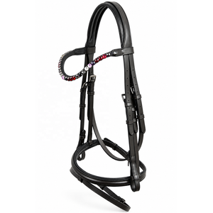 Horsekraft Leather Horse <b>Bridle</b> with Multicolor Rhinestone Browband Adjustable Equestrian Tack for Riding Training Wholesale - Product Image 1