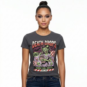 เสื้อยืดผู้หญิงสีเขียวมะกอกแบบกำหนดเอง ลายกราฟิก Harvest Queen Zombie เสื้อผ้าฤดูใบไม้ร่วง ผ้าฝ้ายหวีคุณภาพพรีเมียม แขนสั้นสำหรับผู้หญิง - Product Image 5