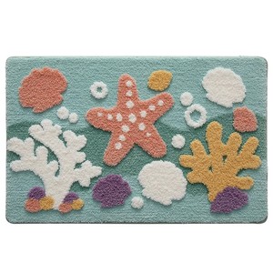 Tapis de bain tufté style côtier rectangulaire en chenille avec dos antidérapant en caoutchouc, motif original pour usage domestique - Product Image 6