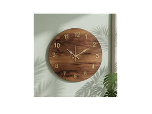 Horloge murale en bois ronde, horloge murale en bois à motif géométrique, horloge analogique à quartz pour salon, bois - Product Image 2
