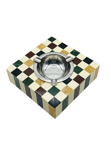 Handcrafted Eco-Friendly Resin Inlay & Metal Classic Design Cigar Ashtray Premium Square Smoking Accessory Office and Home Decor - Product Image 2